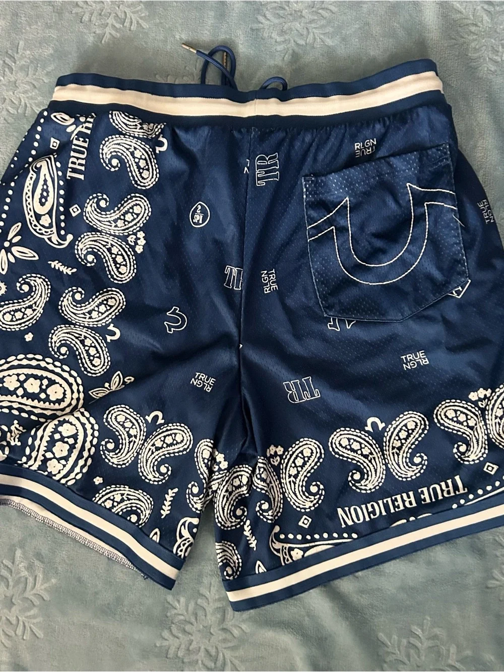True Religion Bandana Print Mesh Basketball Shorts Royal Blue XL